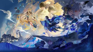 Image qui regroupe plusieurs personnages de WuWa, dont Rover et Nomade.